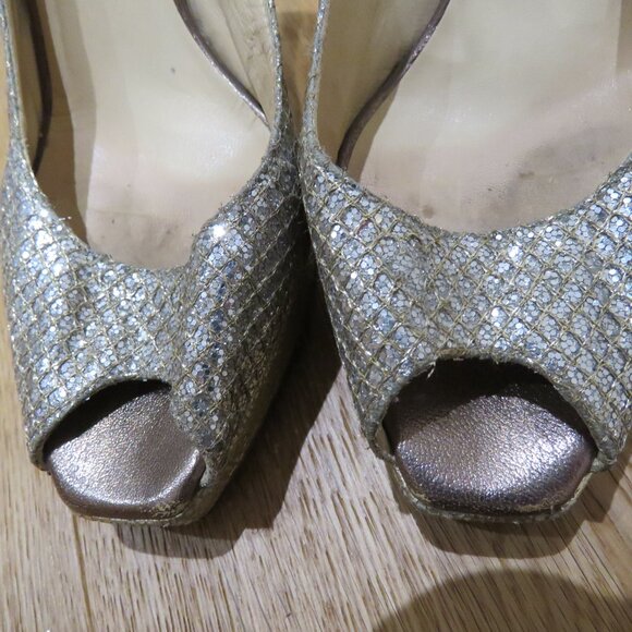 JIMMY CHOO Nova Slingback Sparkle Glitter Platform Peep Toe Heels Cocktail US 6 - Picture 13 of 14